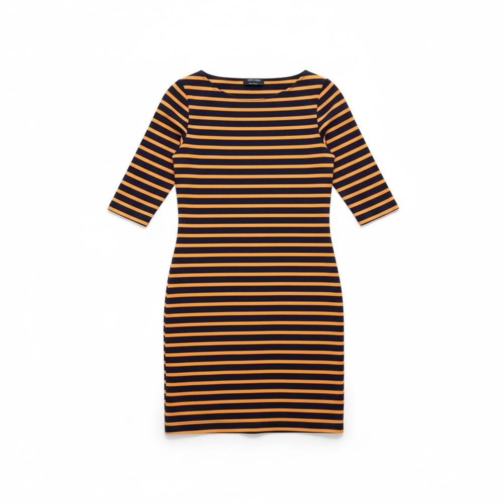 Saint James Propriano Stripe Dress US 4 Navy Orange 3/4‎ Sleeve